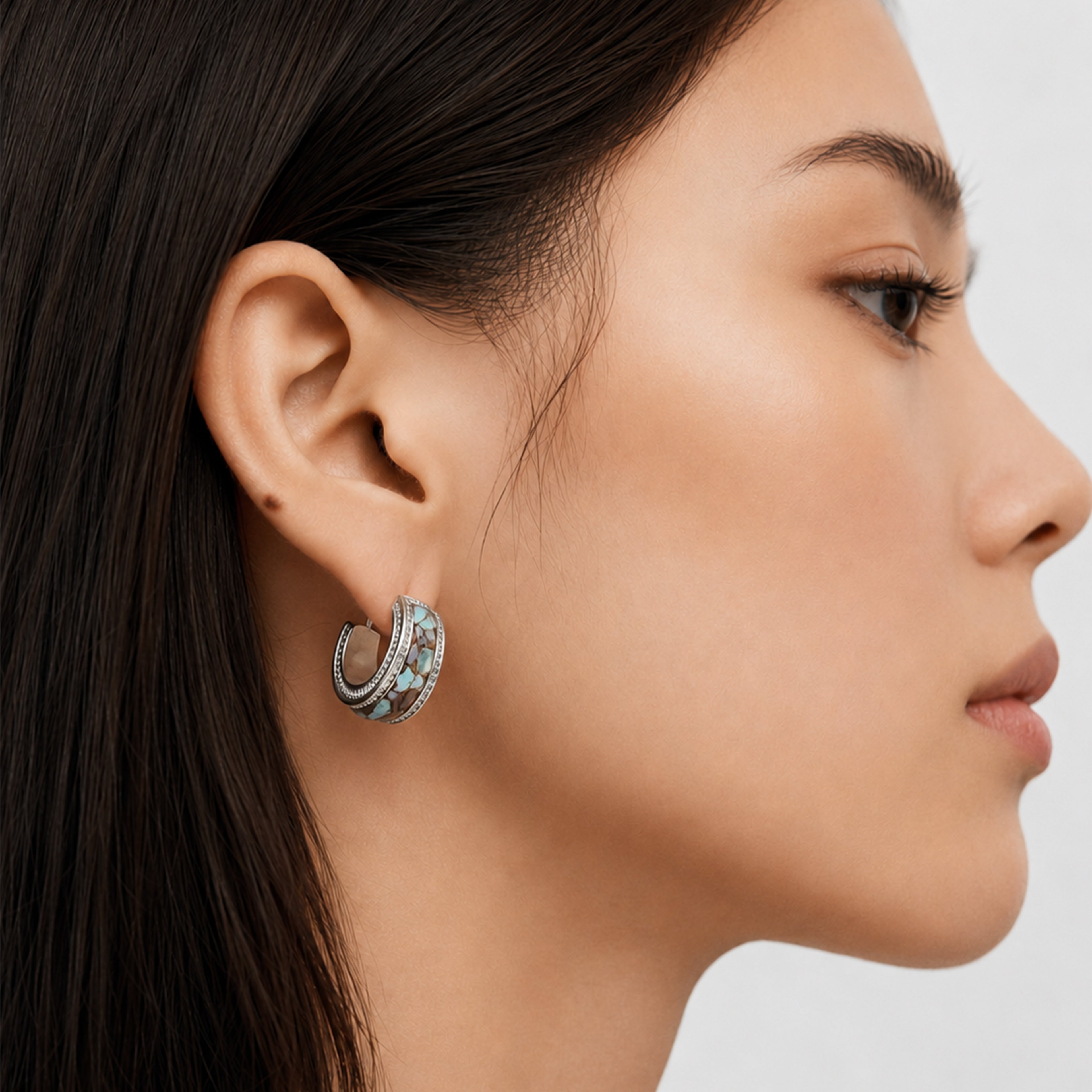Abalone Shell S925 Wide Hoop Earrings