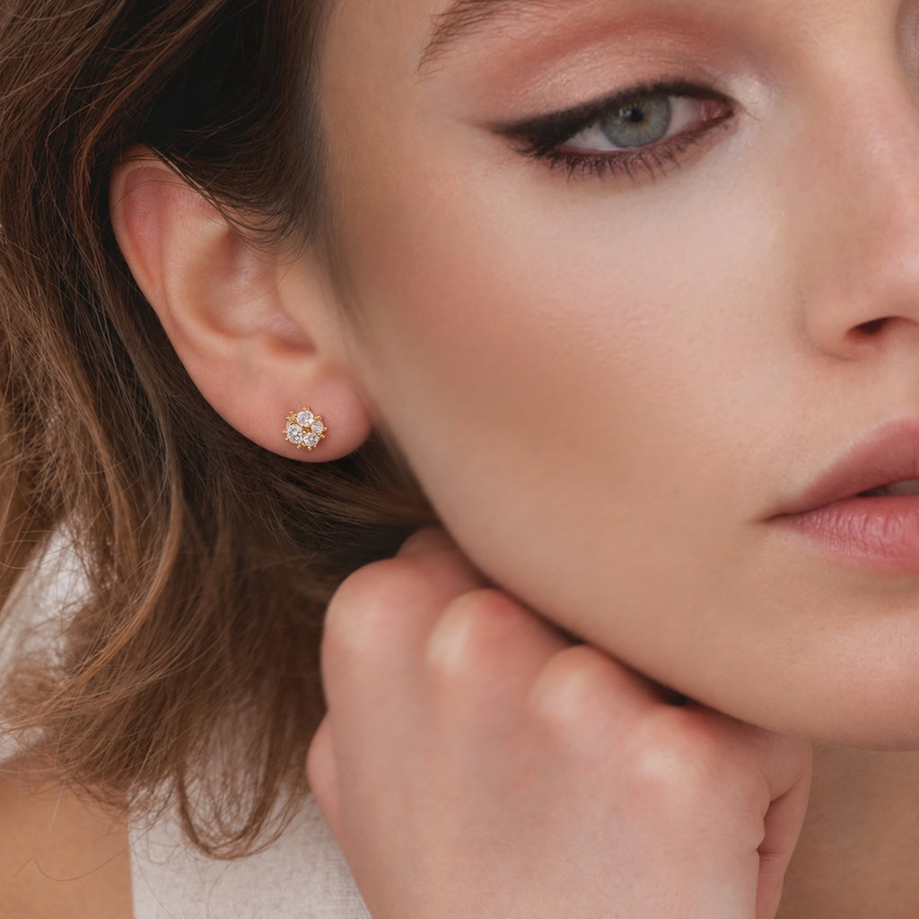 Gold-Plated S925 5A Zircon Floral Cluster Stud Earrings