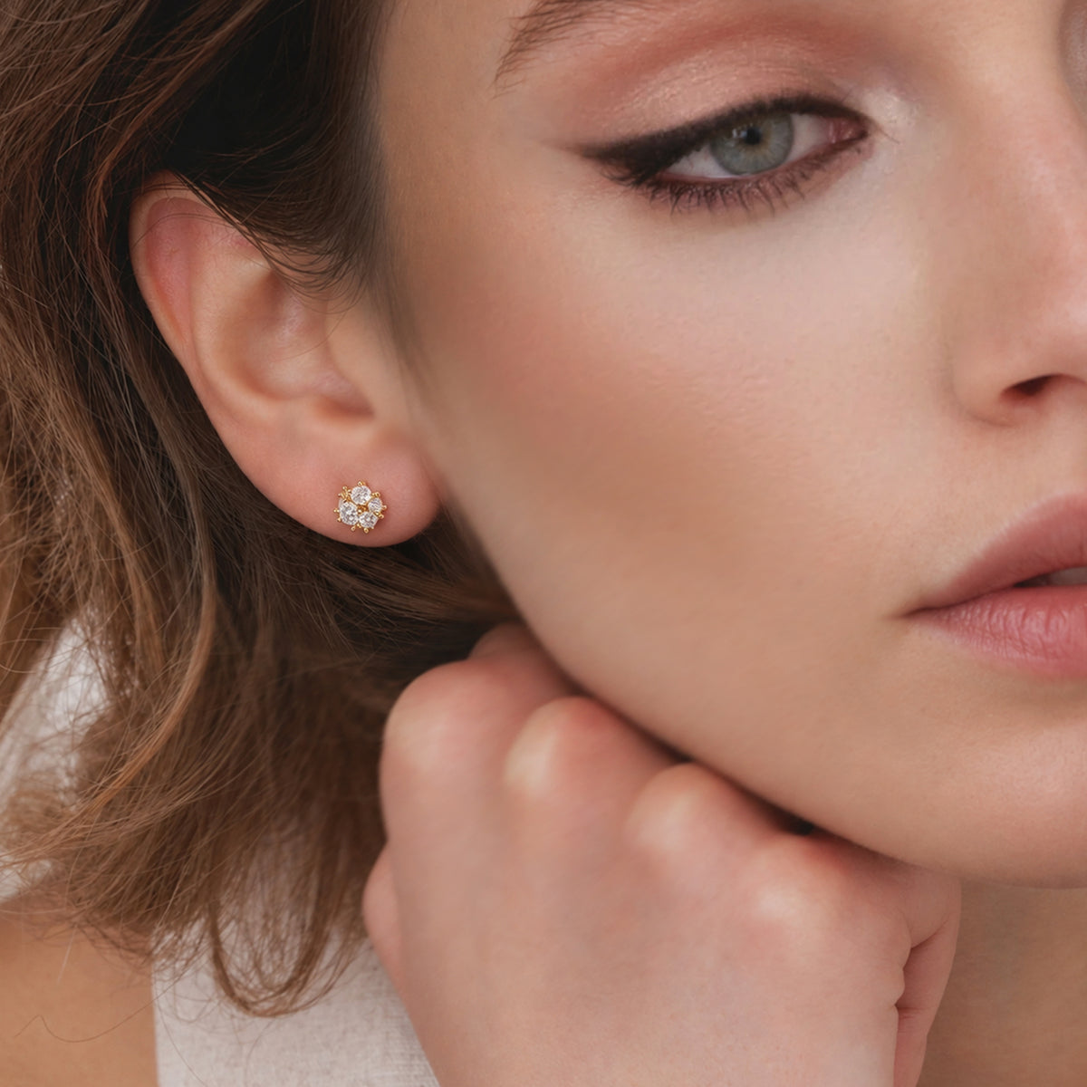Gold-Plated S925 5A Zircon Floral Cluster Stud Earrings