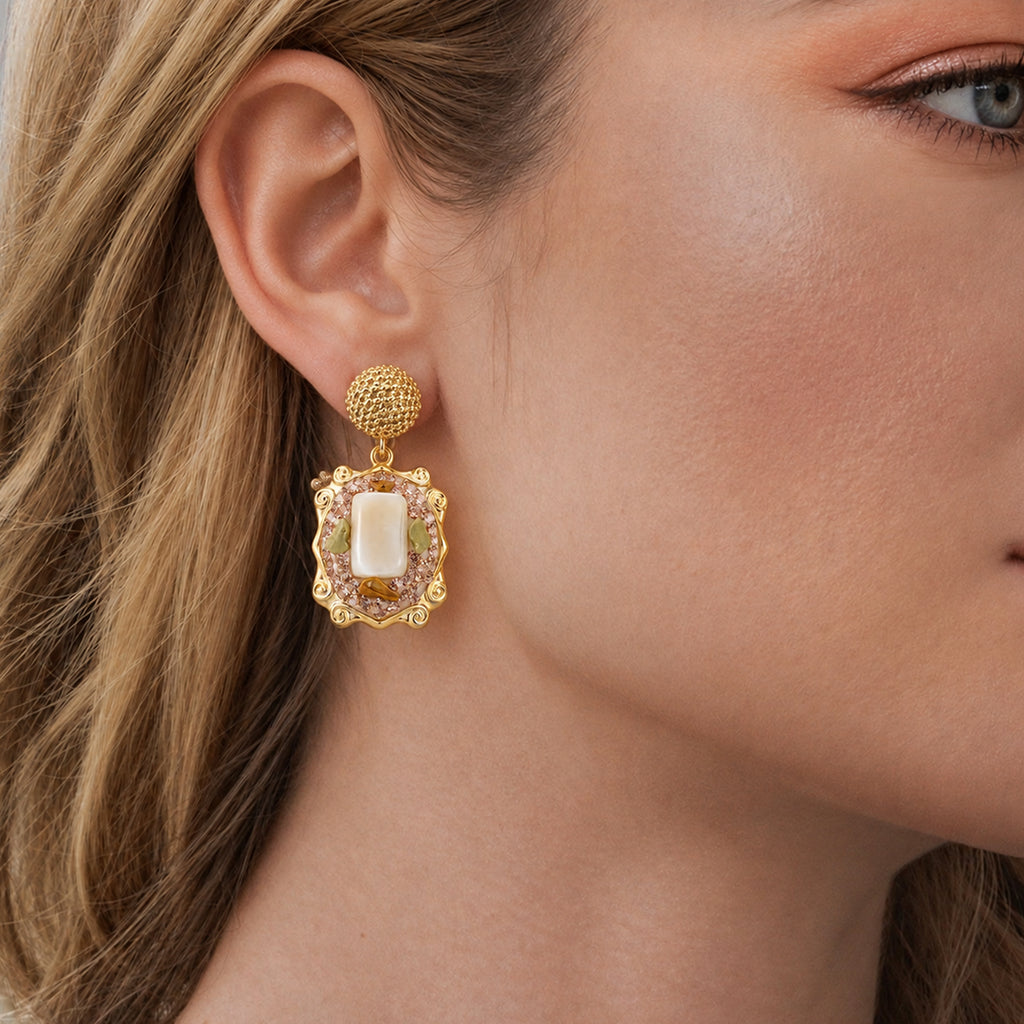 S925 White Shell and Natural Stone Drop Earrings
