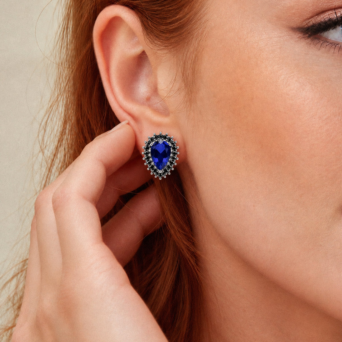 Teardrop Sapphire Accent Stud Earrings