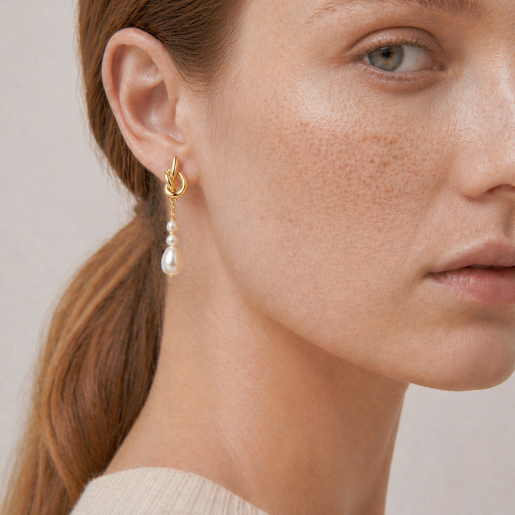 Sculptural Knot Pearl Drop Earrings