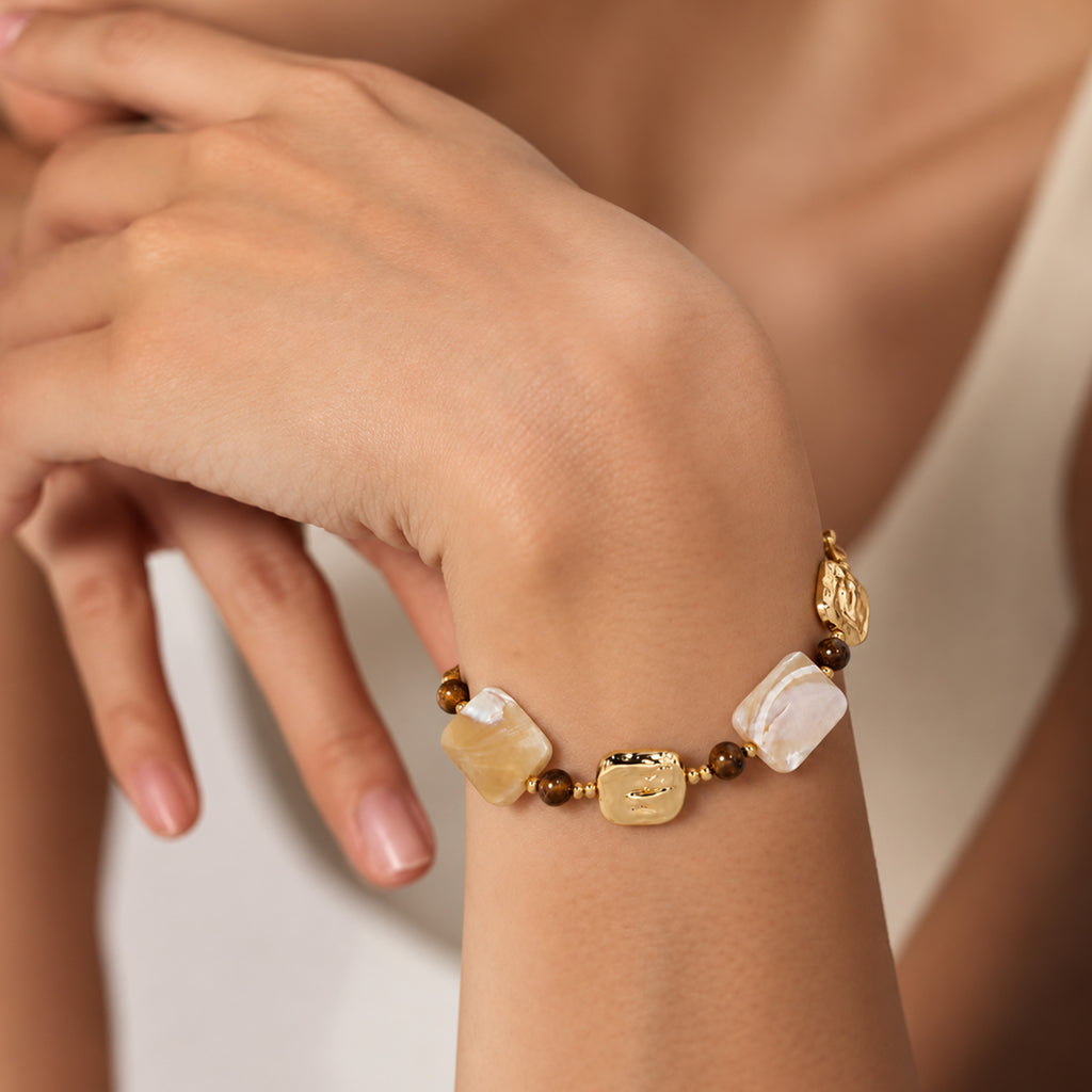 18K Gold-Plated Abalone & Tiger Eye Bracelet