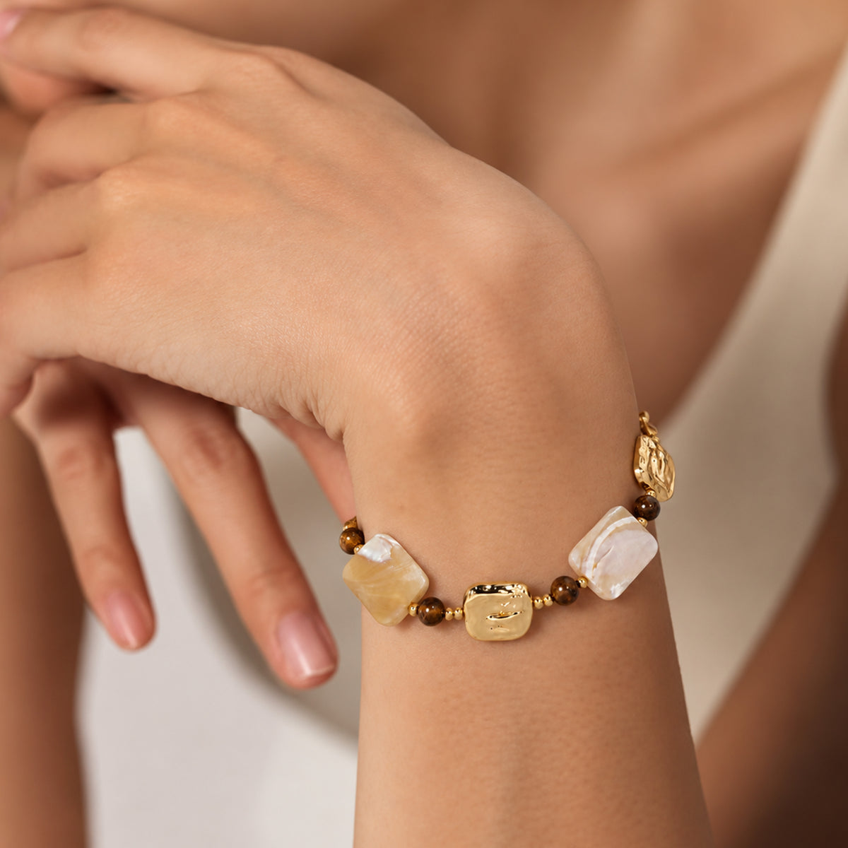 18K Gold-Plated Abalone & Tiger Eye Bracelet