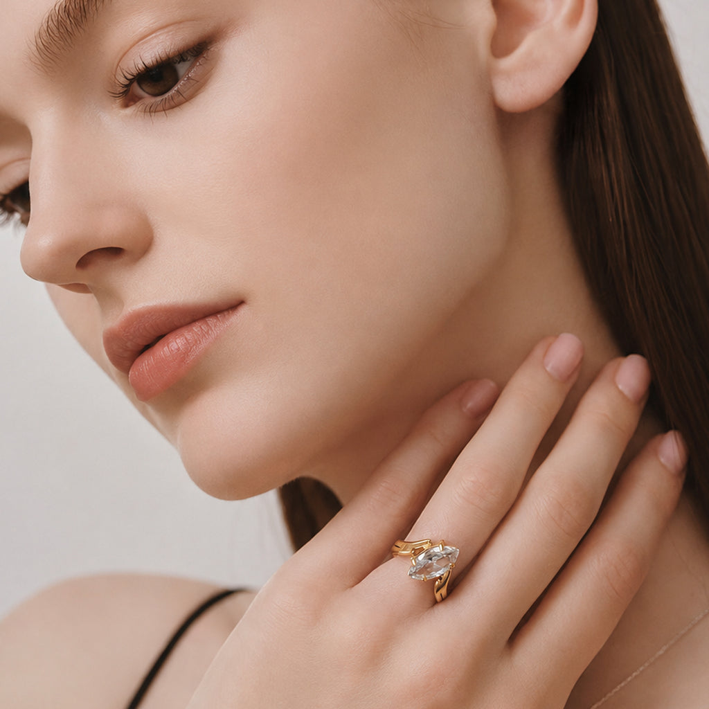 18K Gold-Plated Stainless Steel Marquise Zircon Ring