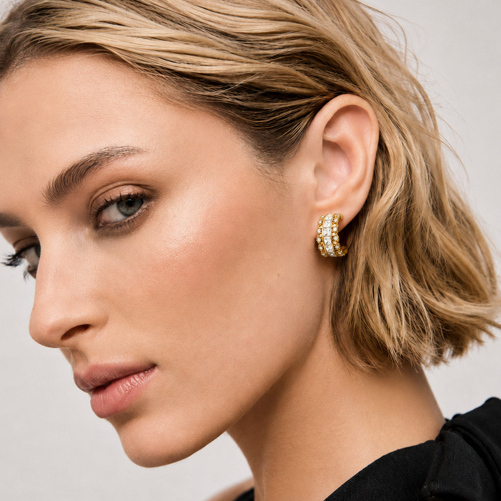 Channel-Set Zircon Half-Hoop Earrings
