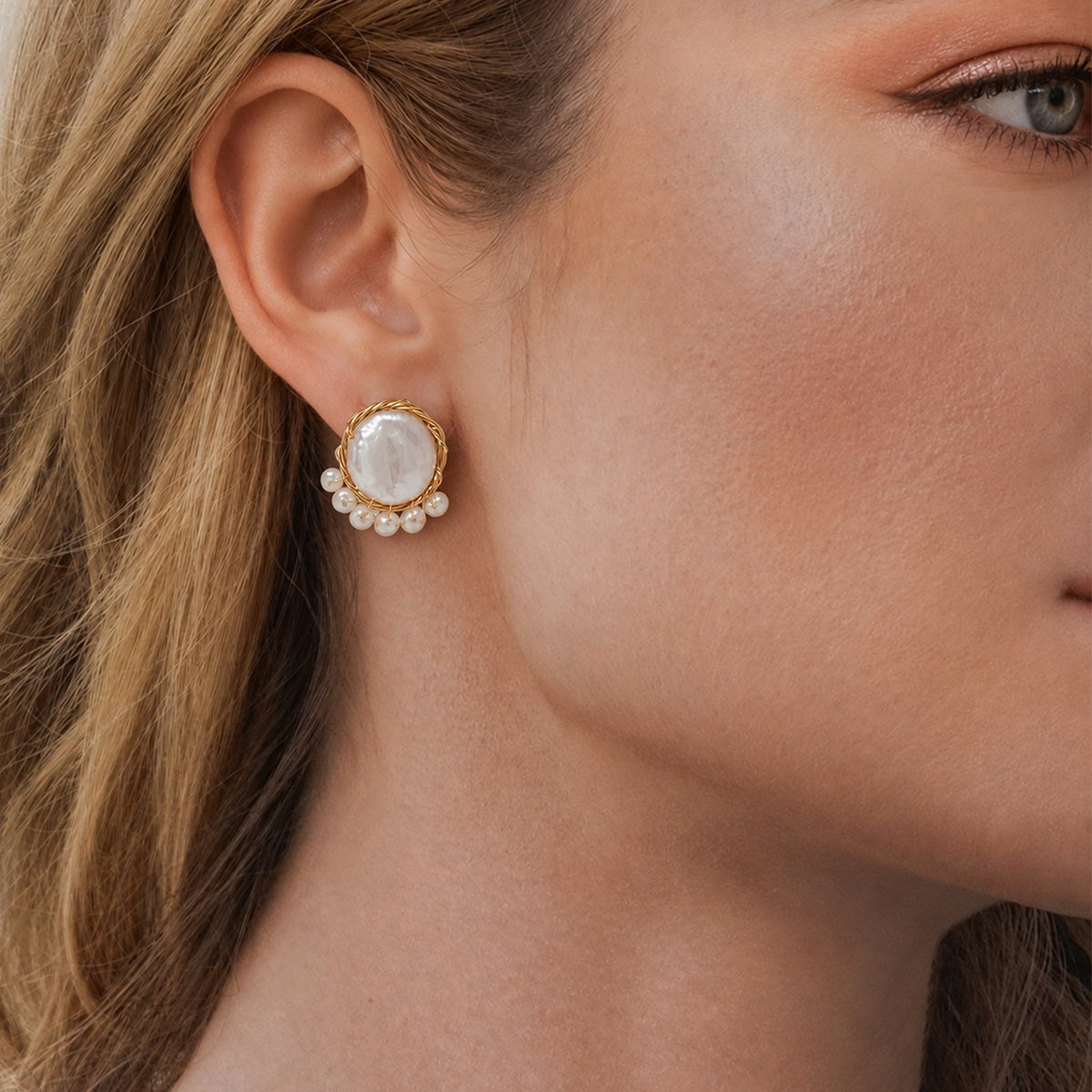 Gold-Plated Baroque Freshwater Pearl Stud Earrings