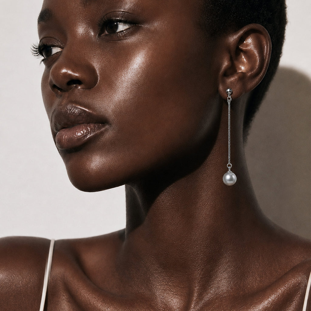 Sterling Silver Chain Pearl Drop Earrings