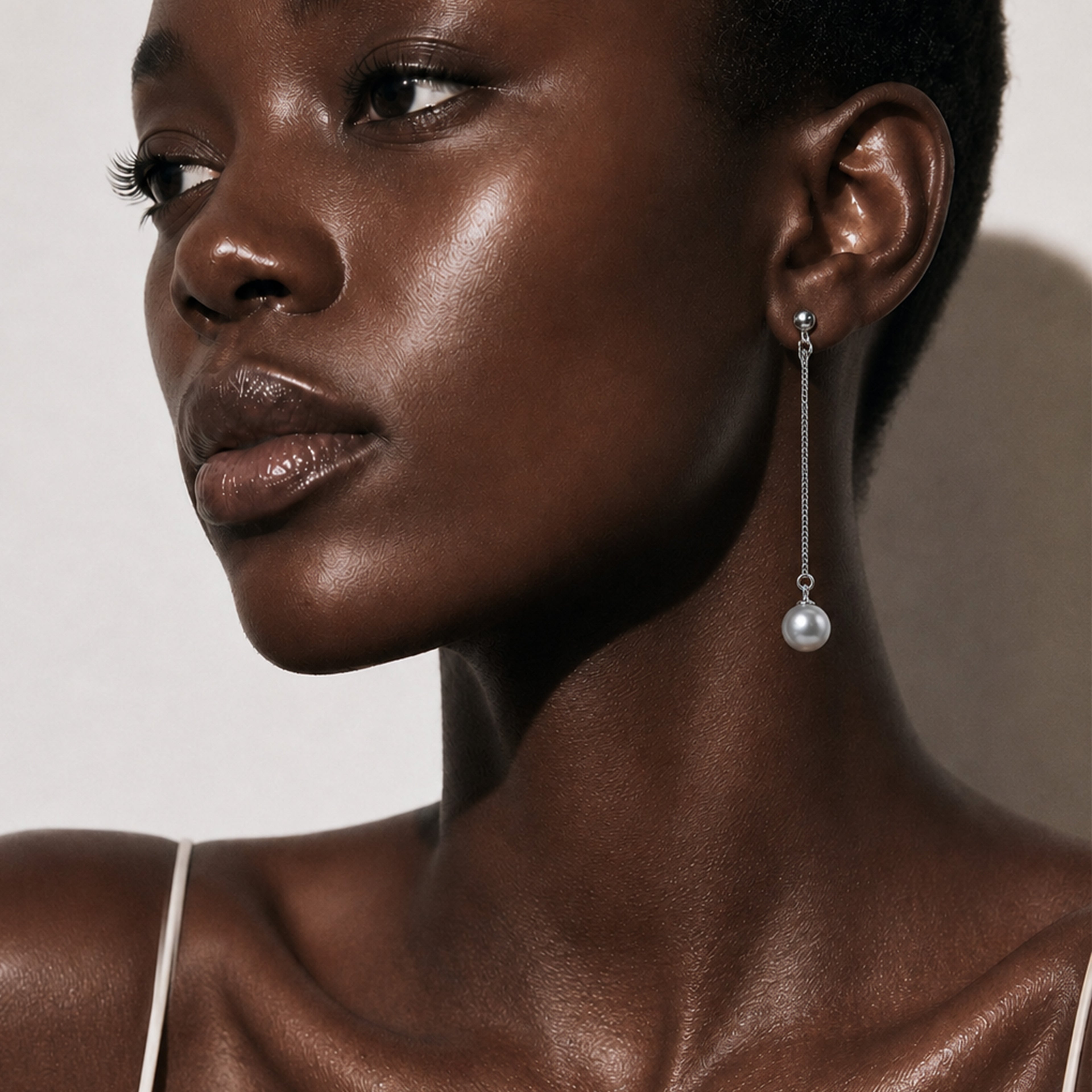 Sterling Silver Chain Pearl Drop Earrings