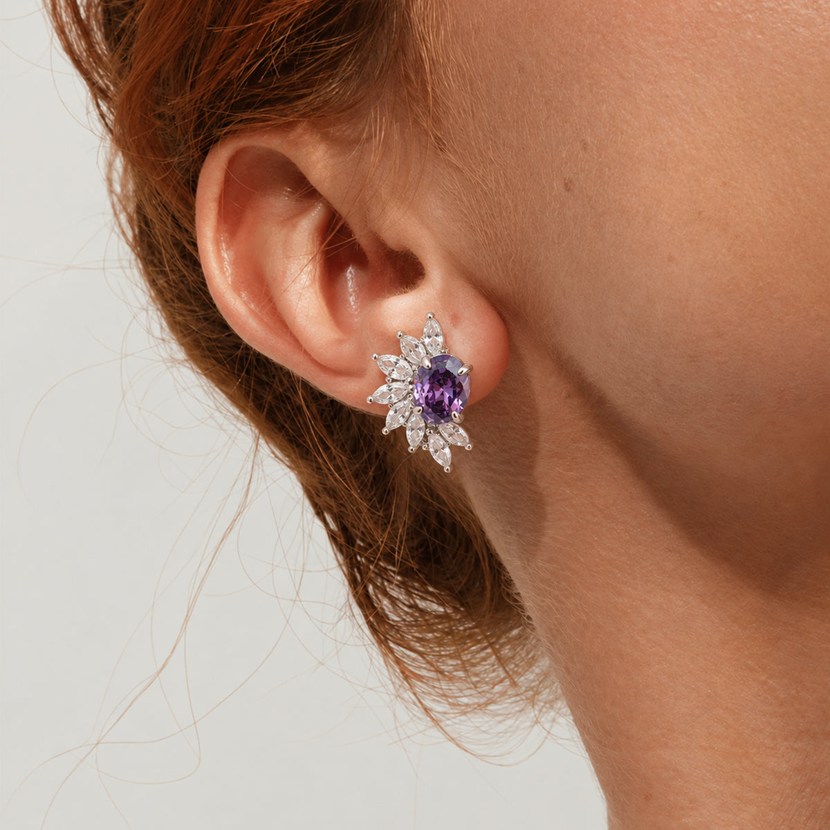 18K Gold-Plated Purple Zircon Cluster Stud Earrings