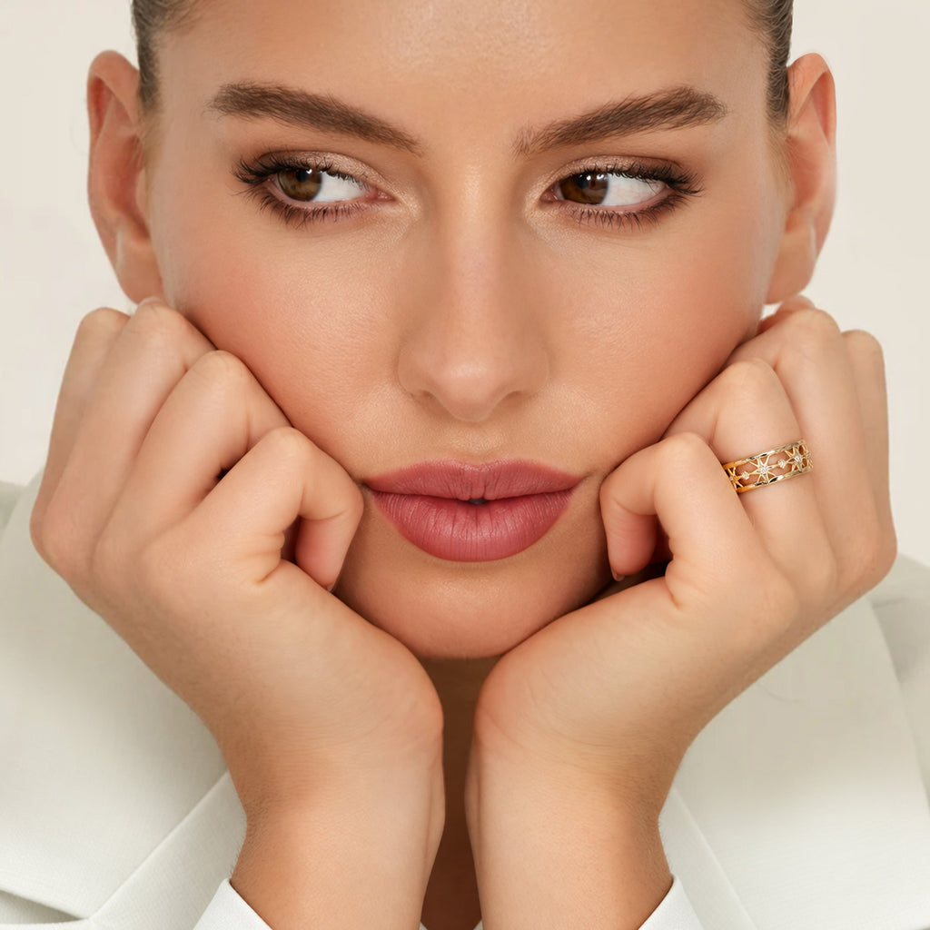 18K Gold-Plated S925 Openwork Star Ring