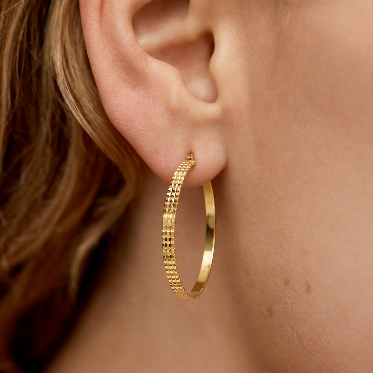 Textured Gold-Tone Large Hoop Earrings