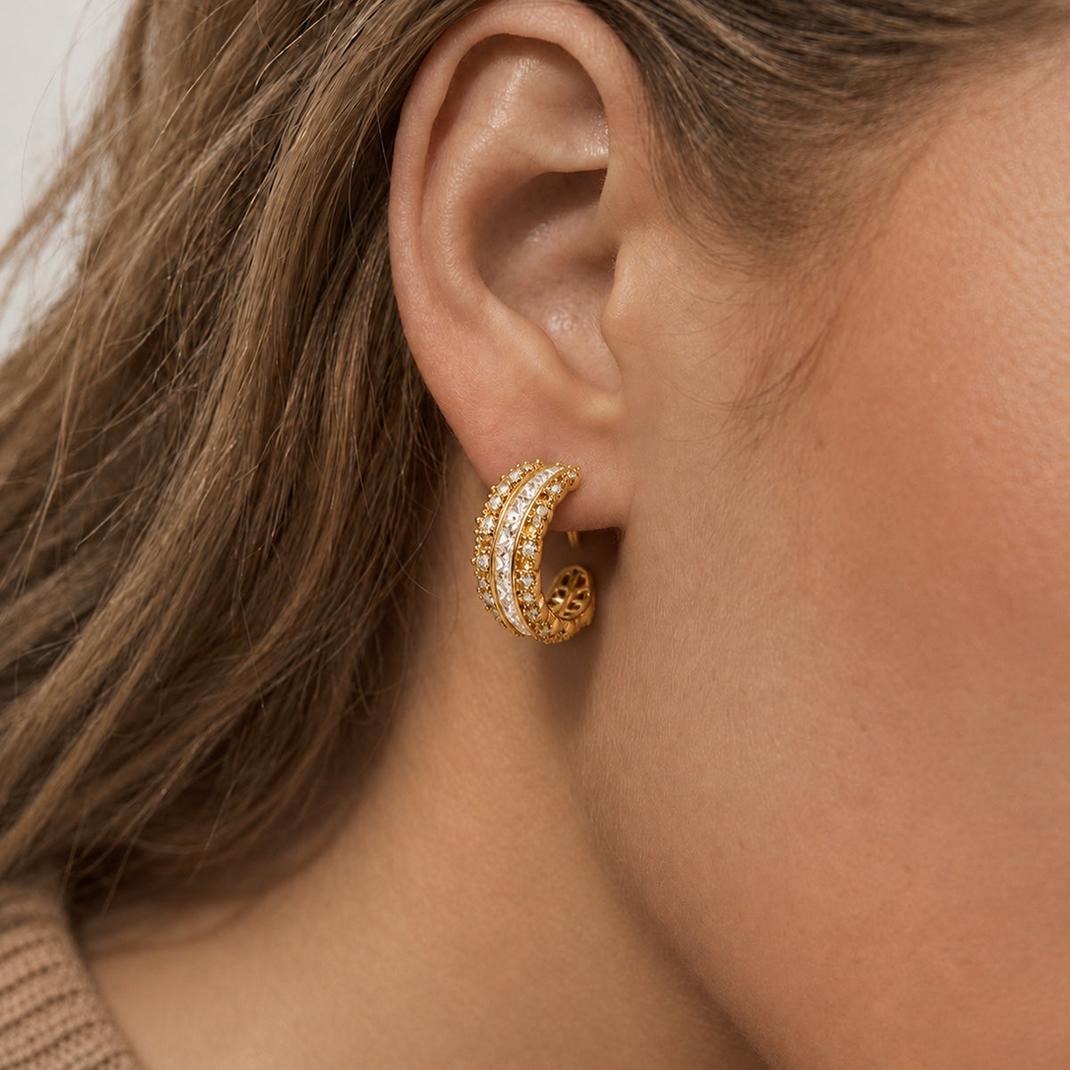 Channel-Set Zircon Half-Hoop Earrings