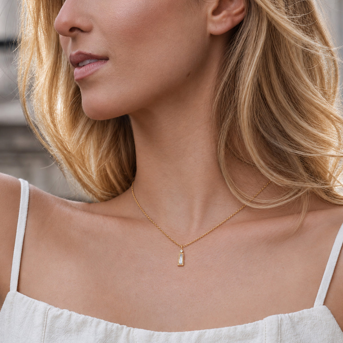 Gold-Plated Sterling Silver Bar Pendant Necklace
