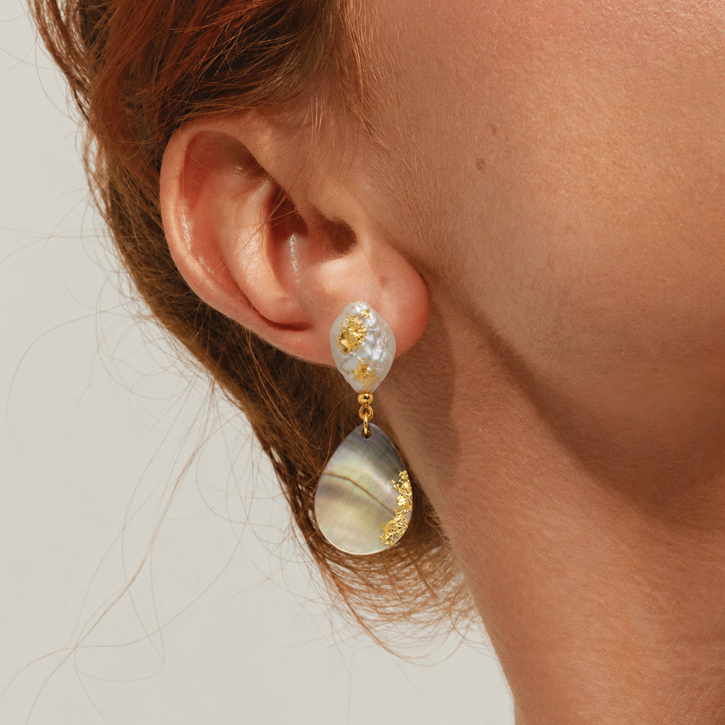 Turquoise Pearl S925 Curved Hoop Earrings