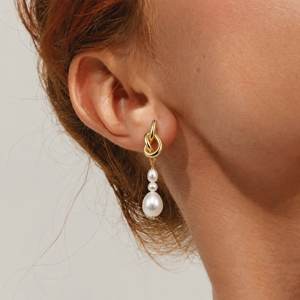 Sculptural Knot Pearl Drop Earrings