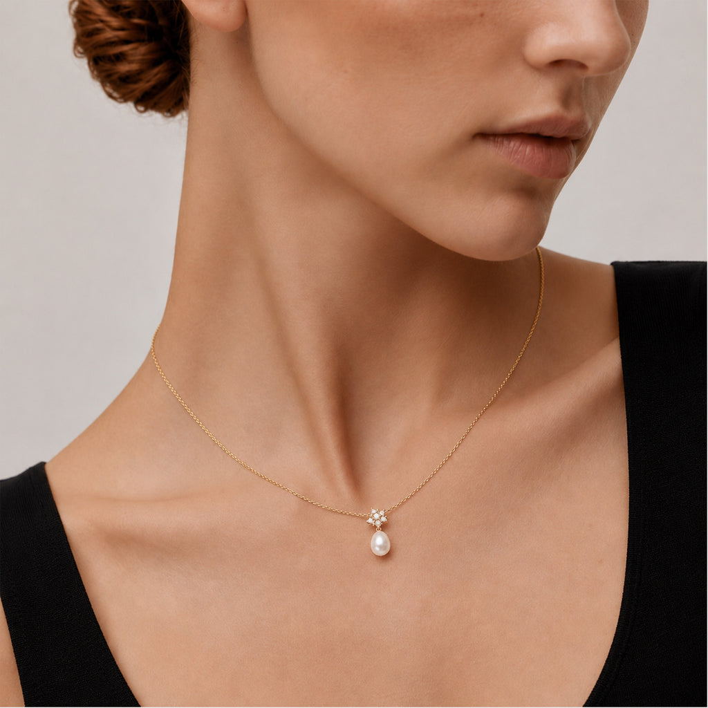 Pearl Zircon Gold-Plated Sterling Silver Necklace