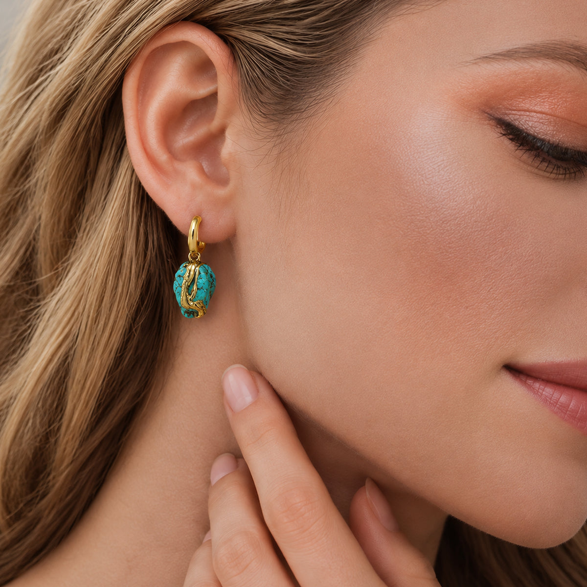 18K Gold-Plated Imitation Turquoise Drop Hoop Earrings