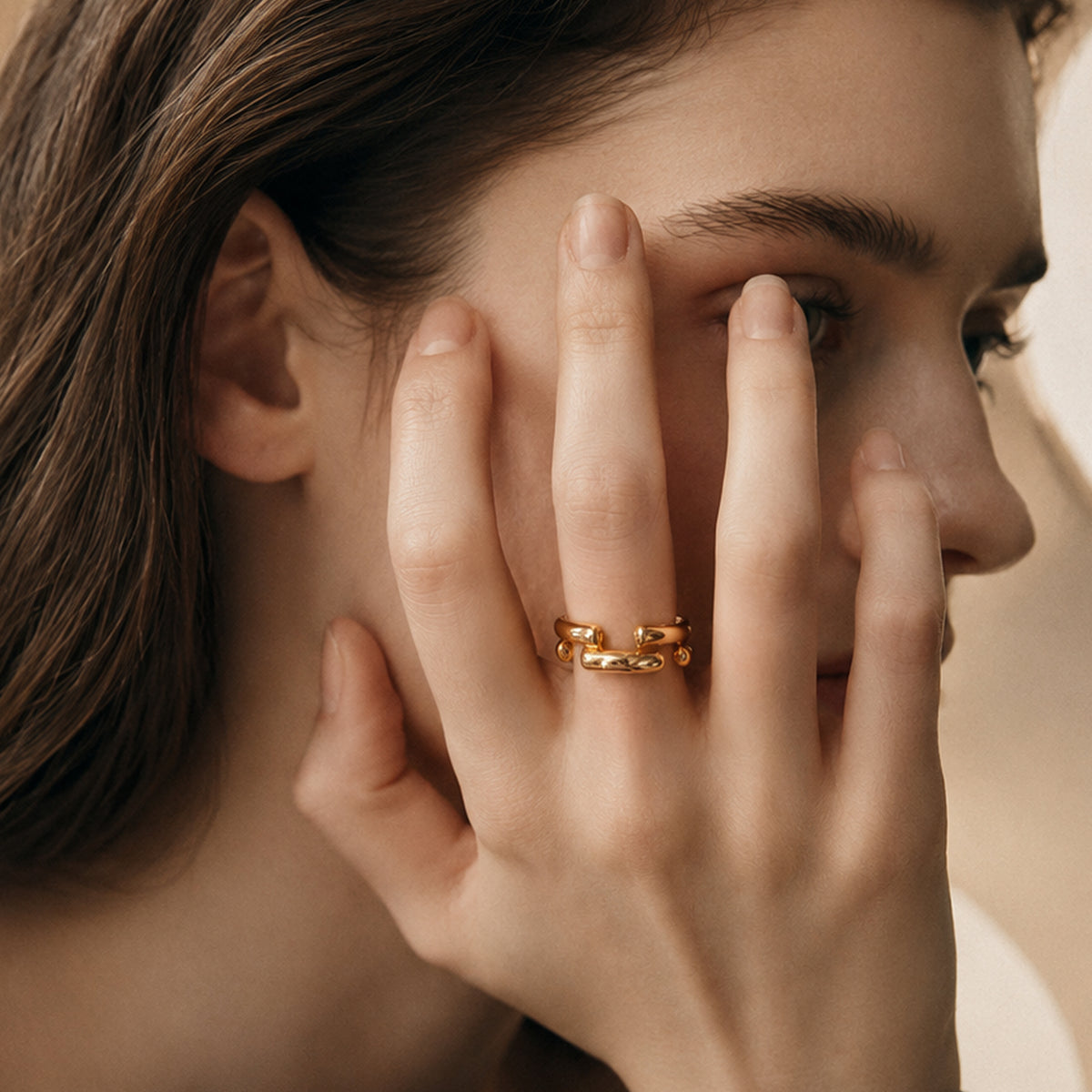 Two-Tone Open Link 18K Gold-Plated Stainless Steel Ring