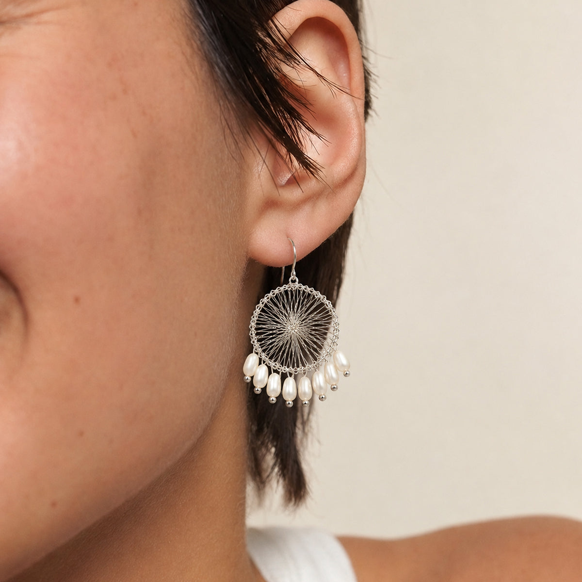 Wirework Pearl Fringe Drop Earrings