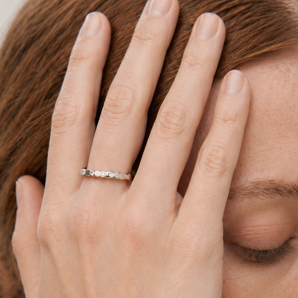 Scalloped Zircon S925 Silver Adjustable Ring