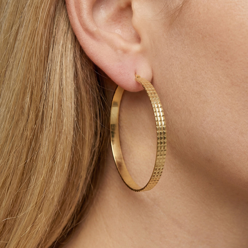 Textured Gold-Tone Large Hoop Earrings
