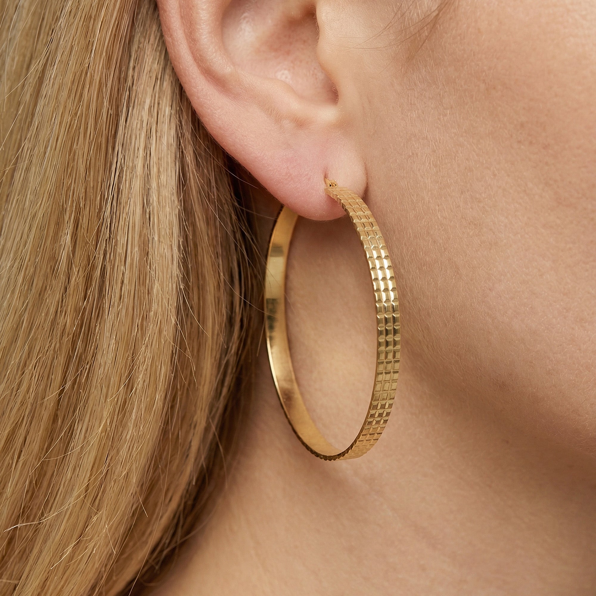 Textured Gold-Tone Large Hoop Earrings
