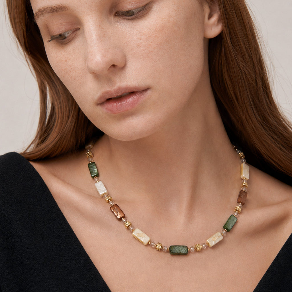 Shell and Glass Crystal Slider Necklace