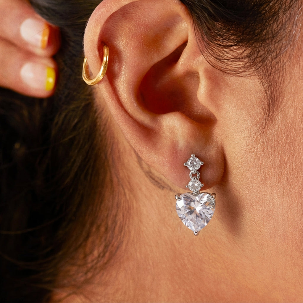 Heart-Cut Zircon Drop Stud Earrings