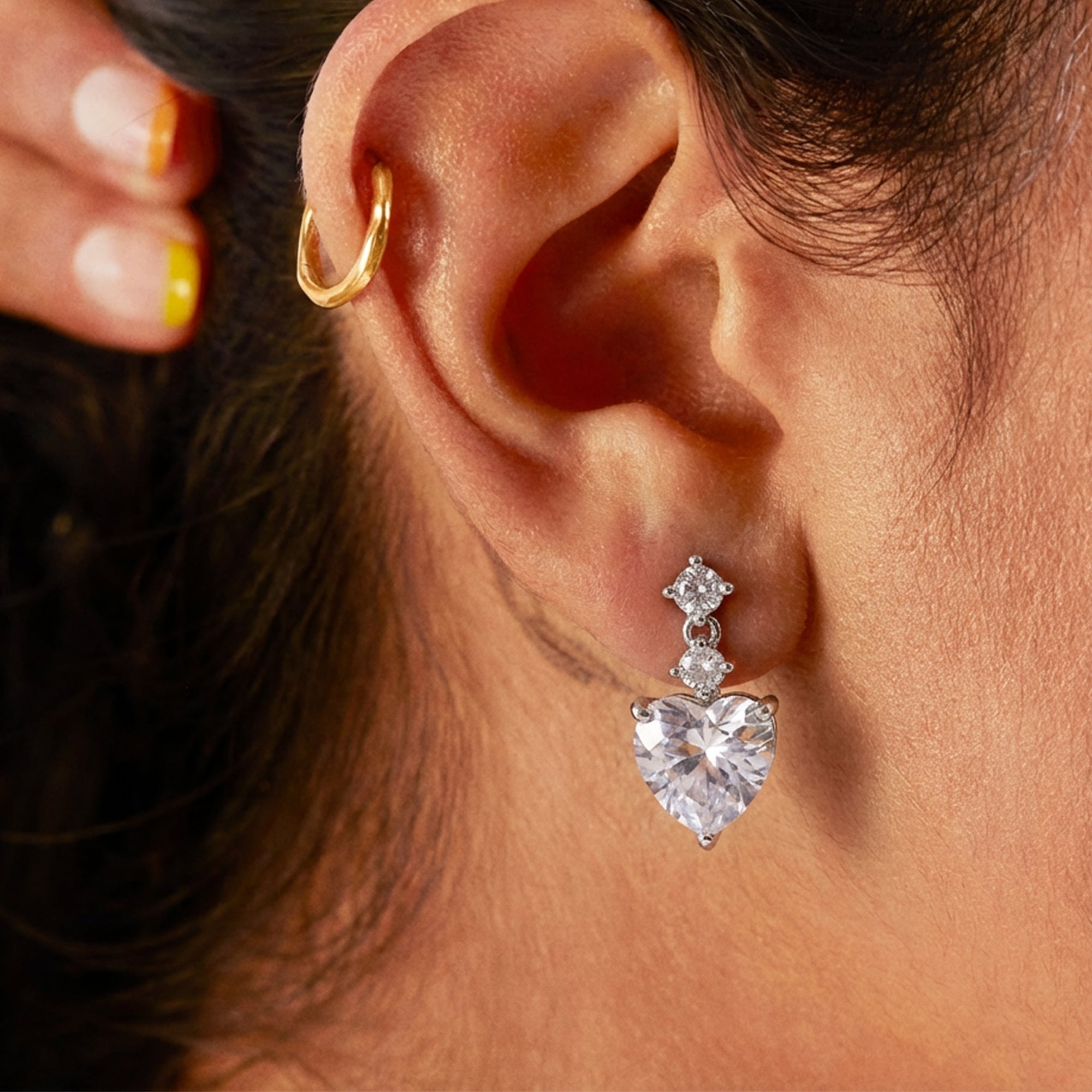 Heart-Cut Zircon Drop Stud Earrings