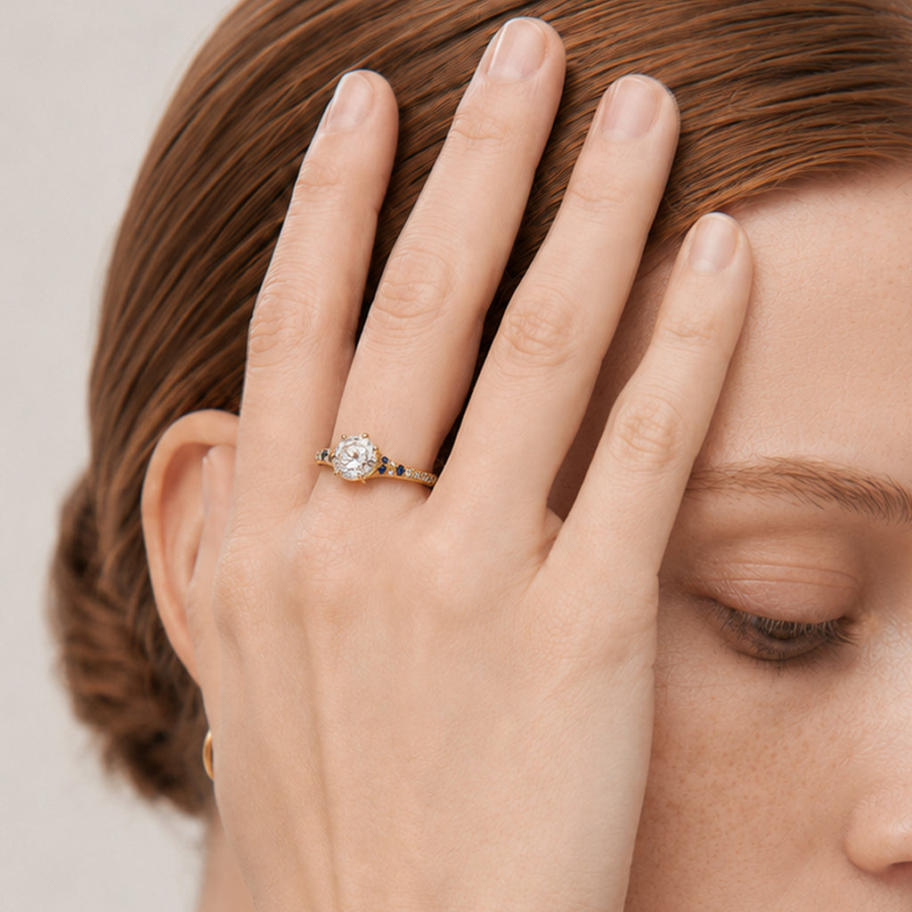 Gold-Plated S925 Round-Cut Zircon Ring