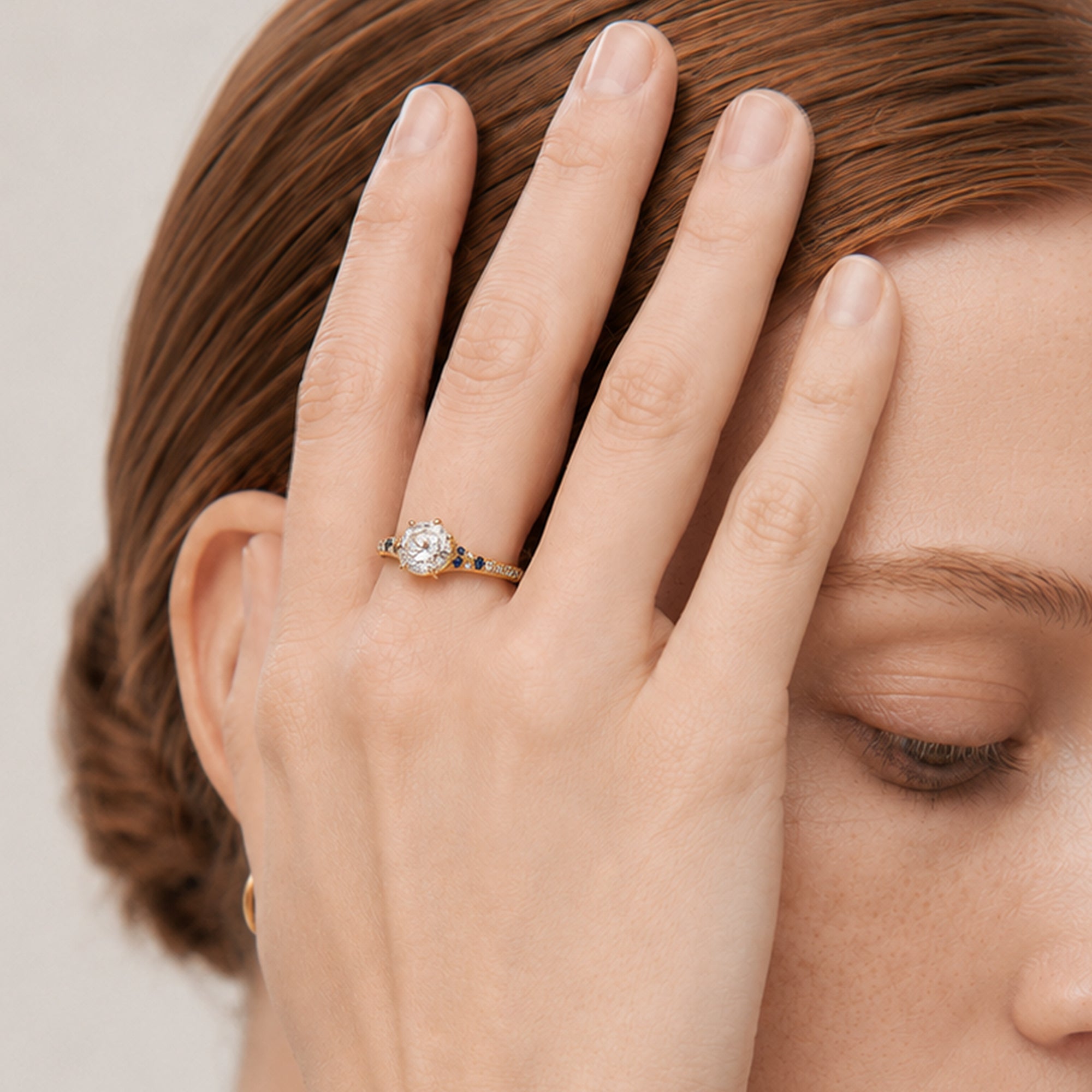 Gold-Plated S925 Round-Cut Zircon Ring