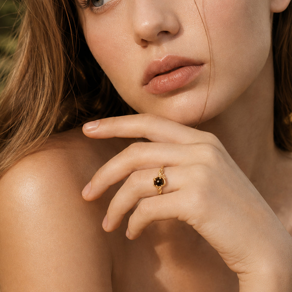 Natural Tiger's Eye Adjustable 18K Gold-Plated Copper Ring