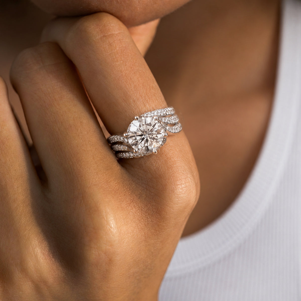 Silver-Tone Round Zircon Swirl Ring
