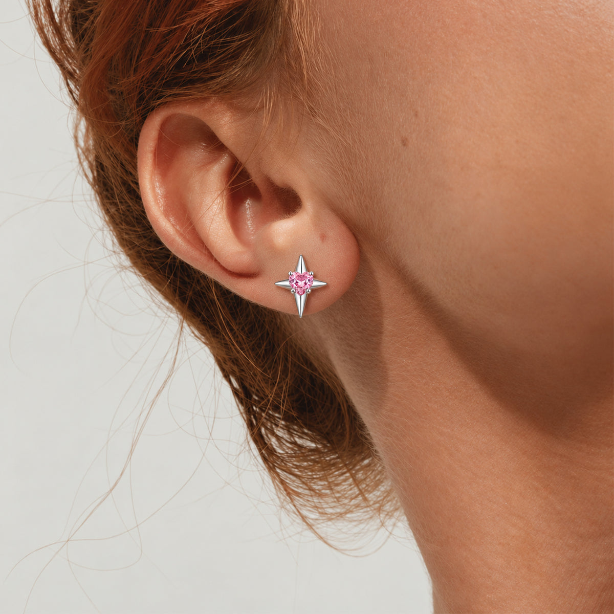 Pink Heart Starburst Zircon Stud Earrings
