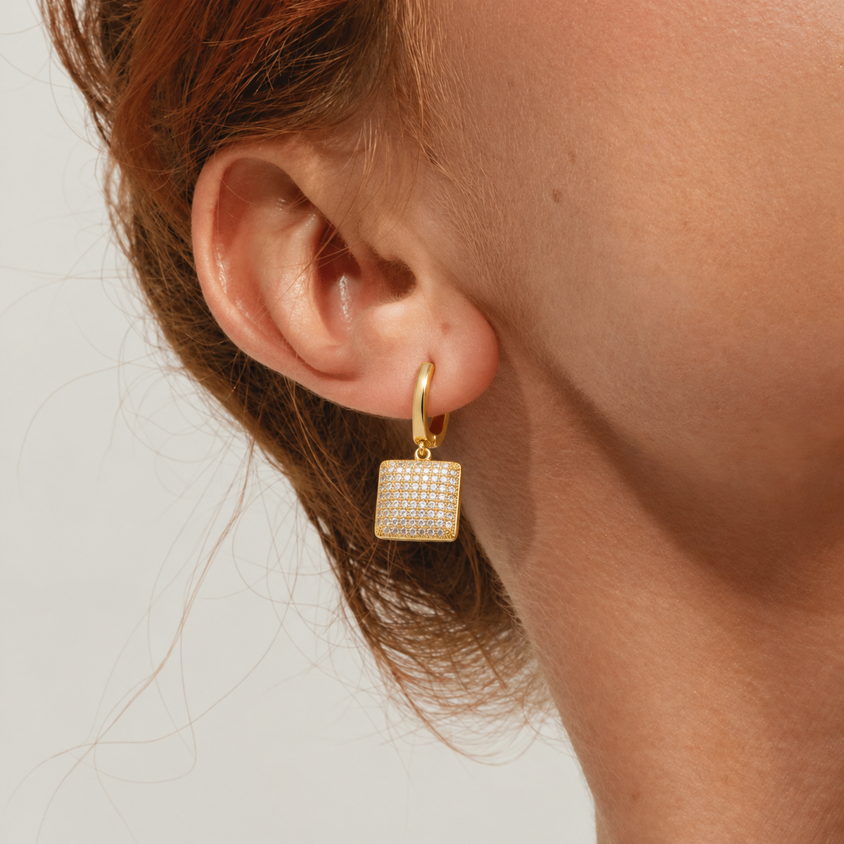 Pavé Zircon Square Leverback Drop Earrings