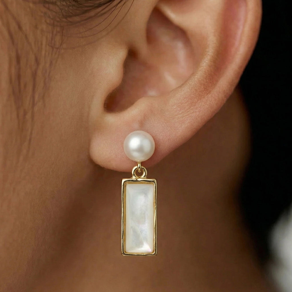 Freshwater Pearl Rectangular Drop Earrings