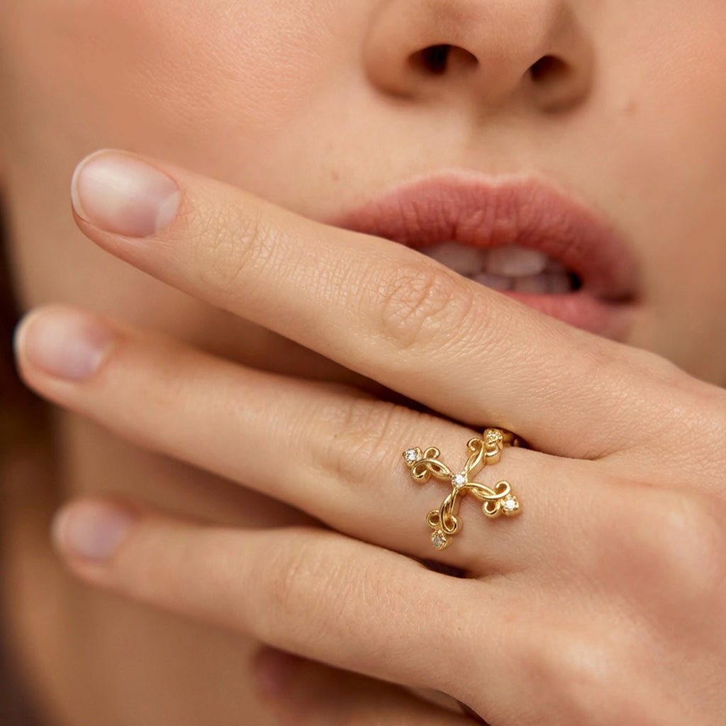 S925 Zircon Floral Filigree Adjustable Ring