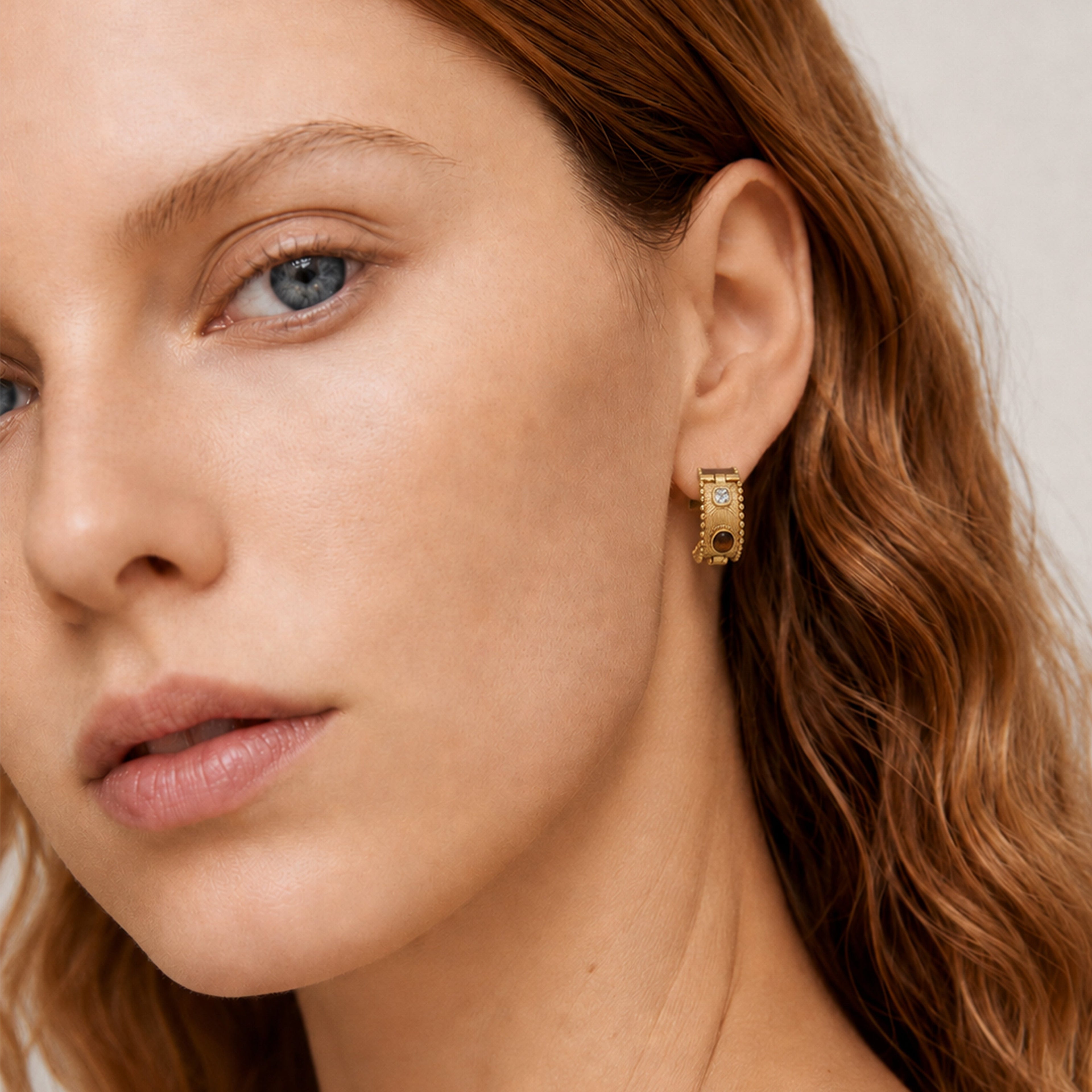 Turquoise & Tiger Eye Hoop Earrings