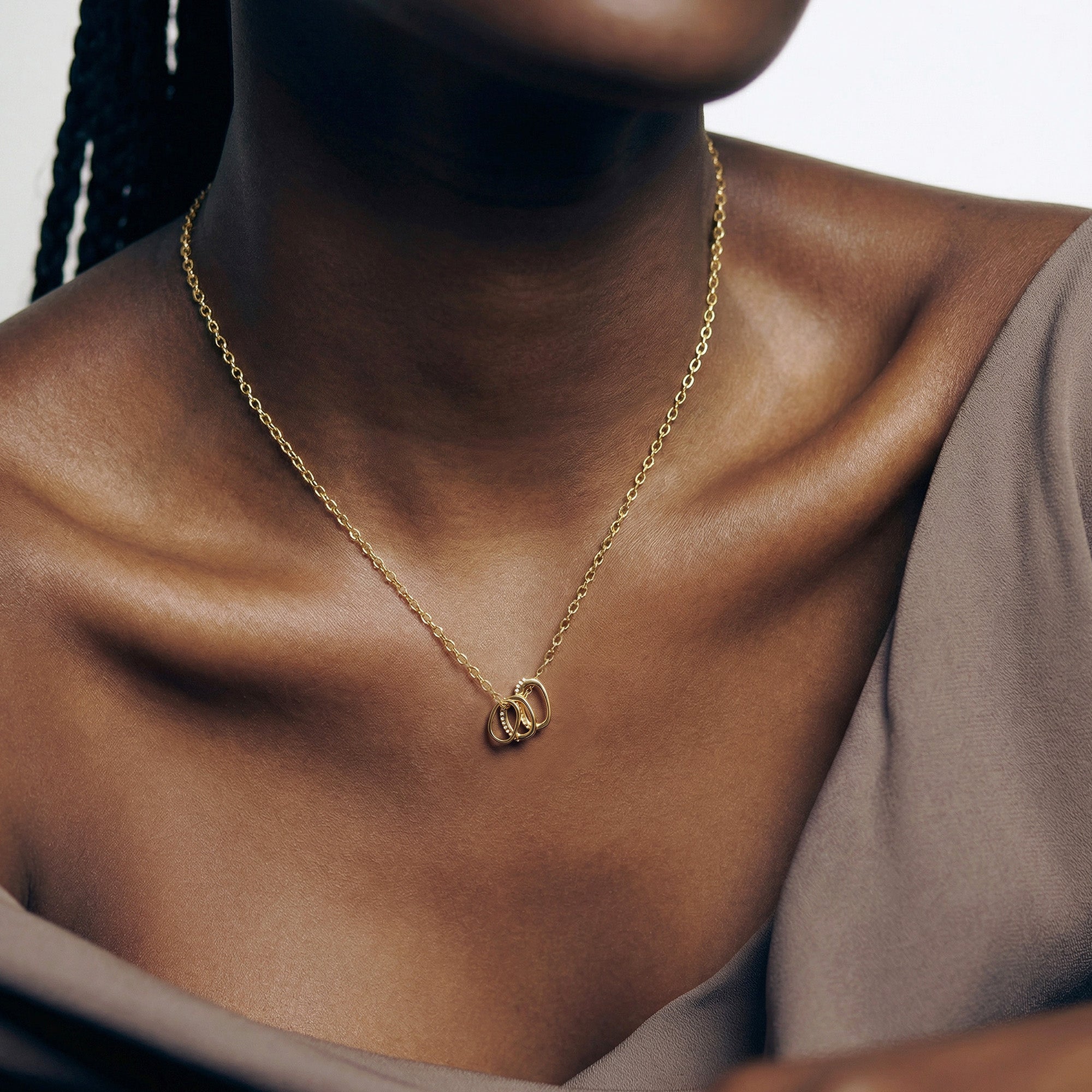 Gold-Plated S925 Interlocking Ring Necklace