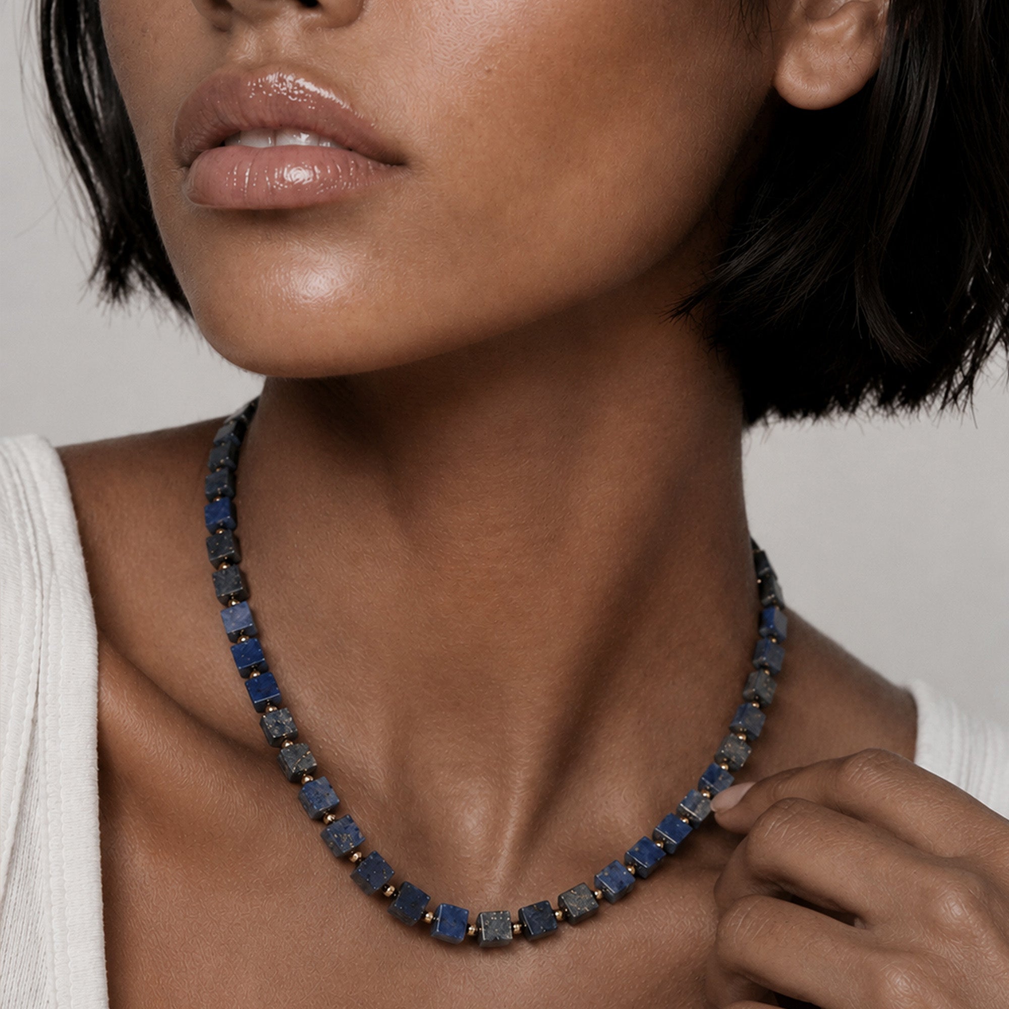 Lapis Lazuli Cube Bead Necklace
