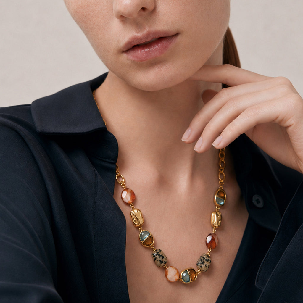 Mixed Stone Gold-Tone Statement Necklace