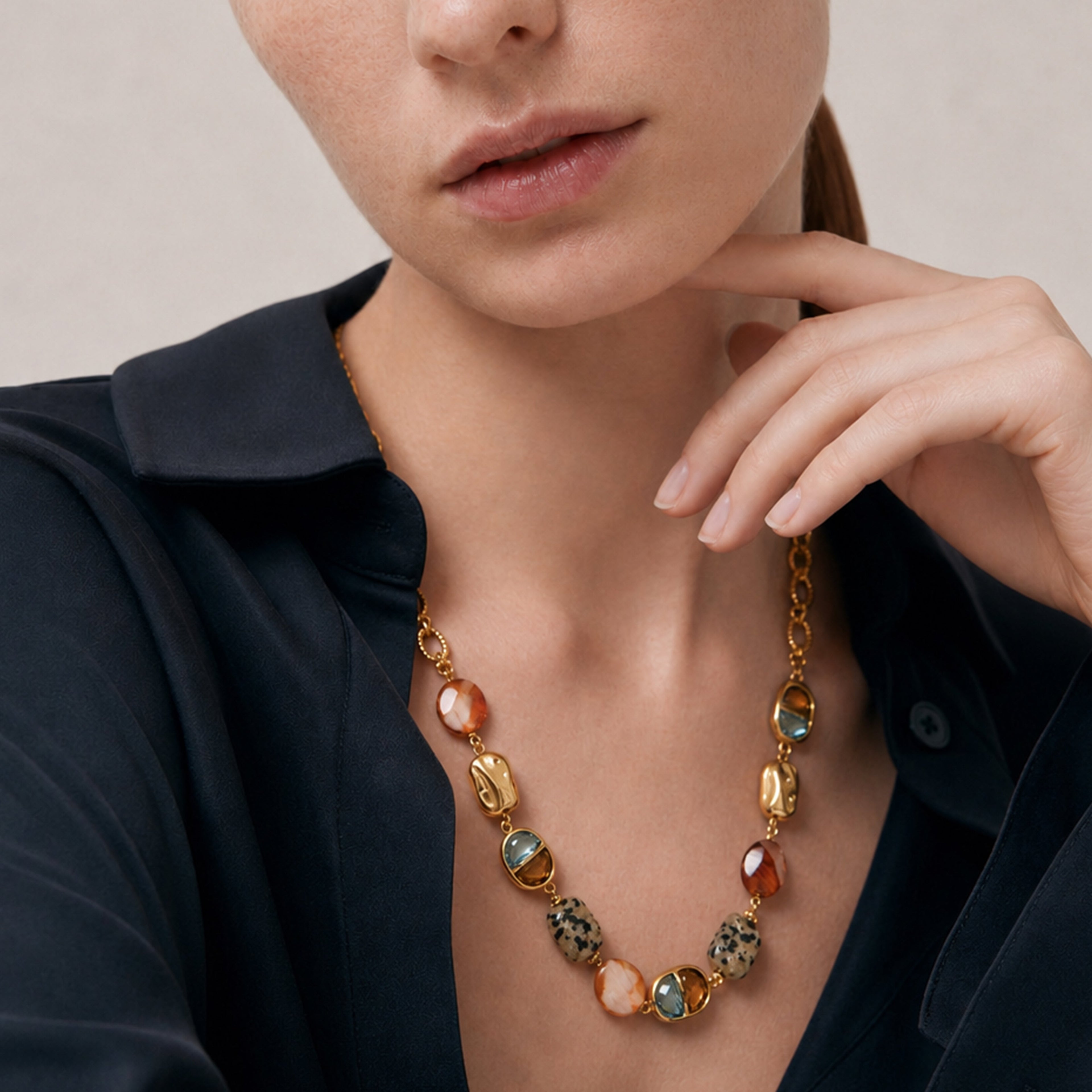 Mixed Stone Gold-Tone Statement Necklace