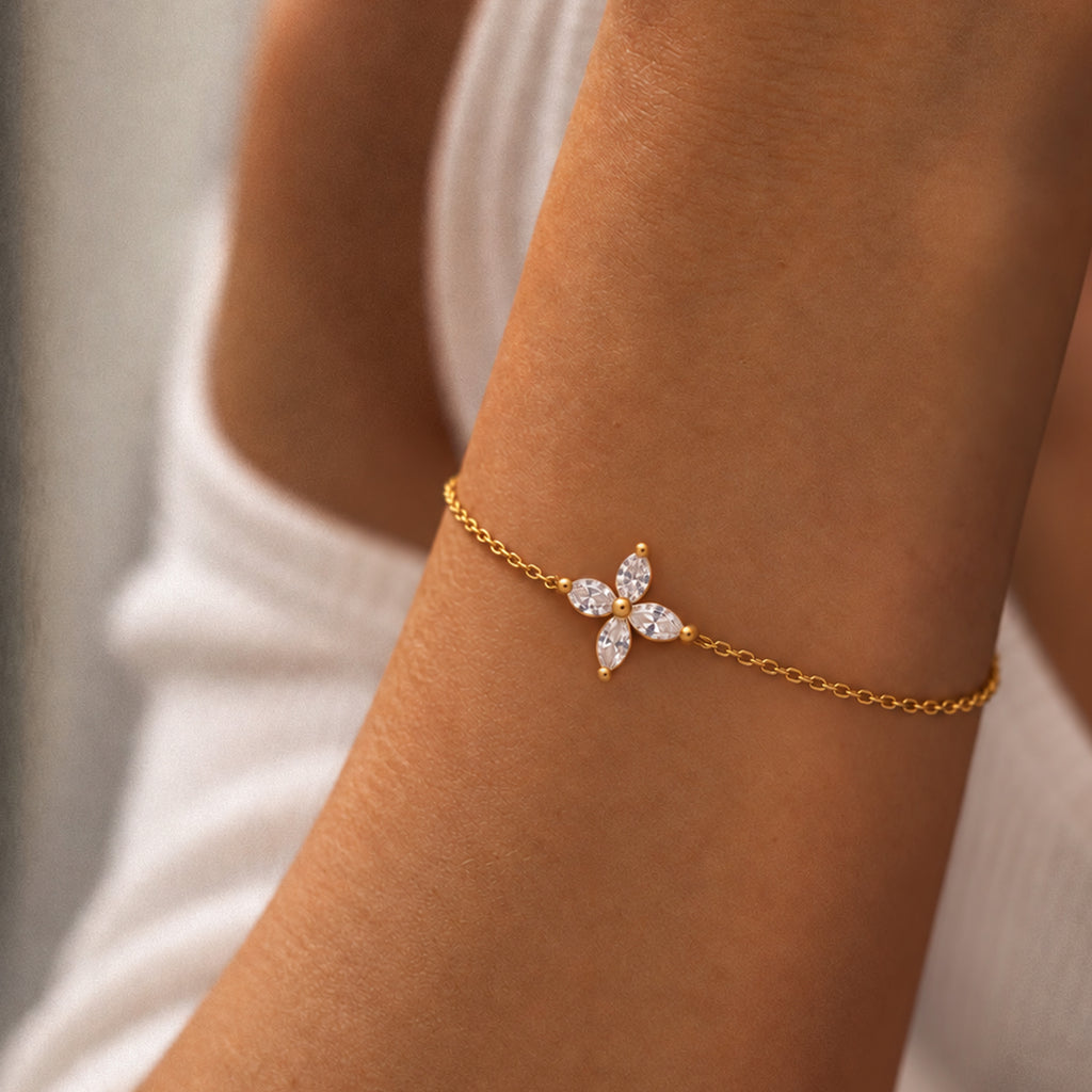 Gold-Tone Sterling Silver Floral CZ Bracelet