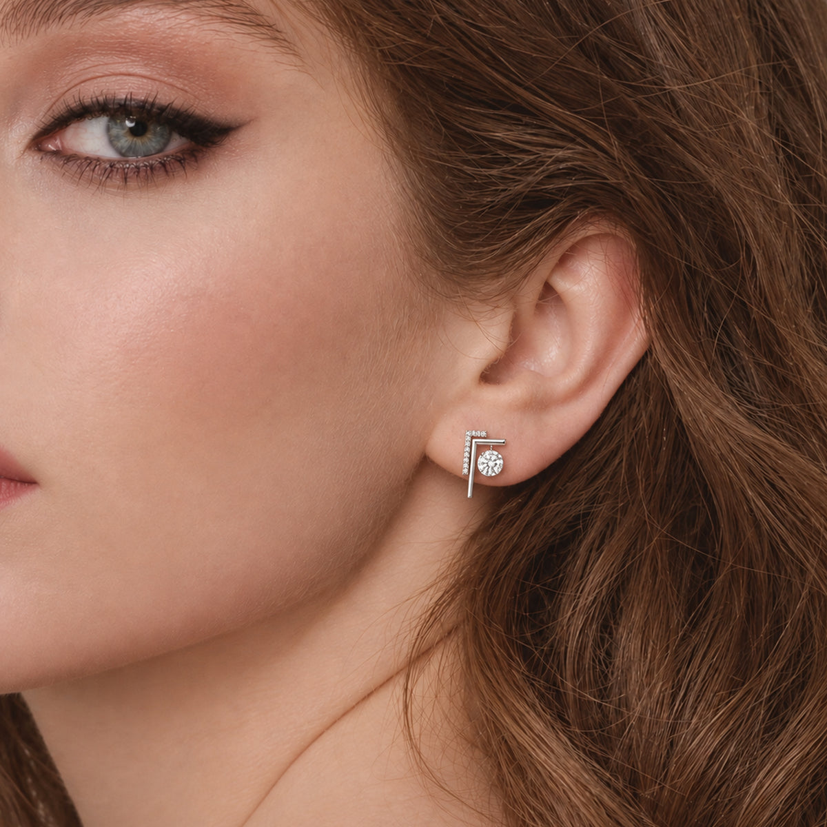 Geometric Pavé Zircon Ear Climber Earrings