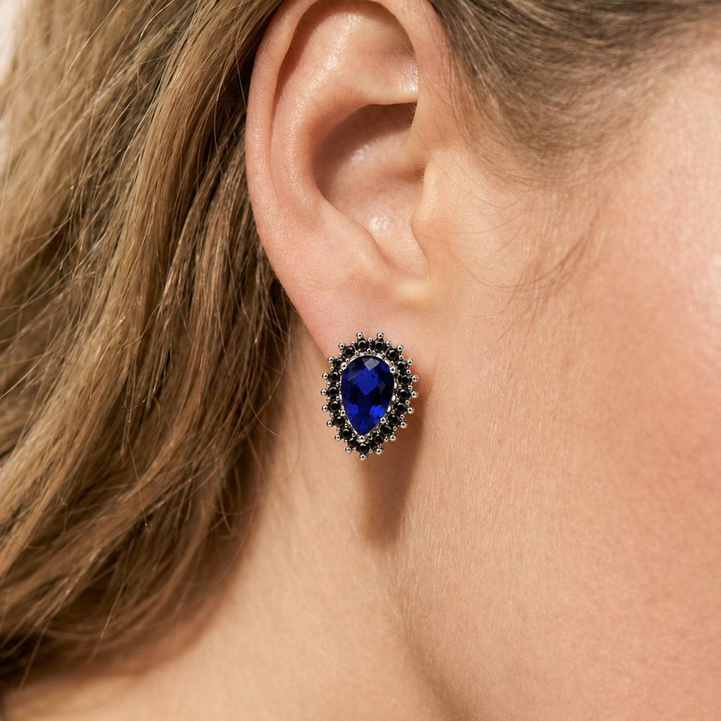 Teardrop Sapphire Accent Stud Earrings