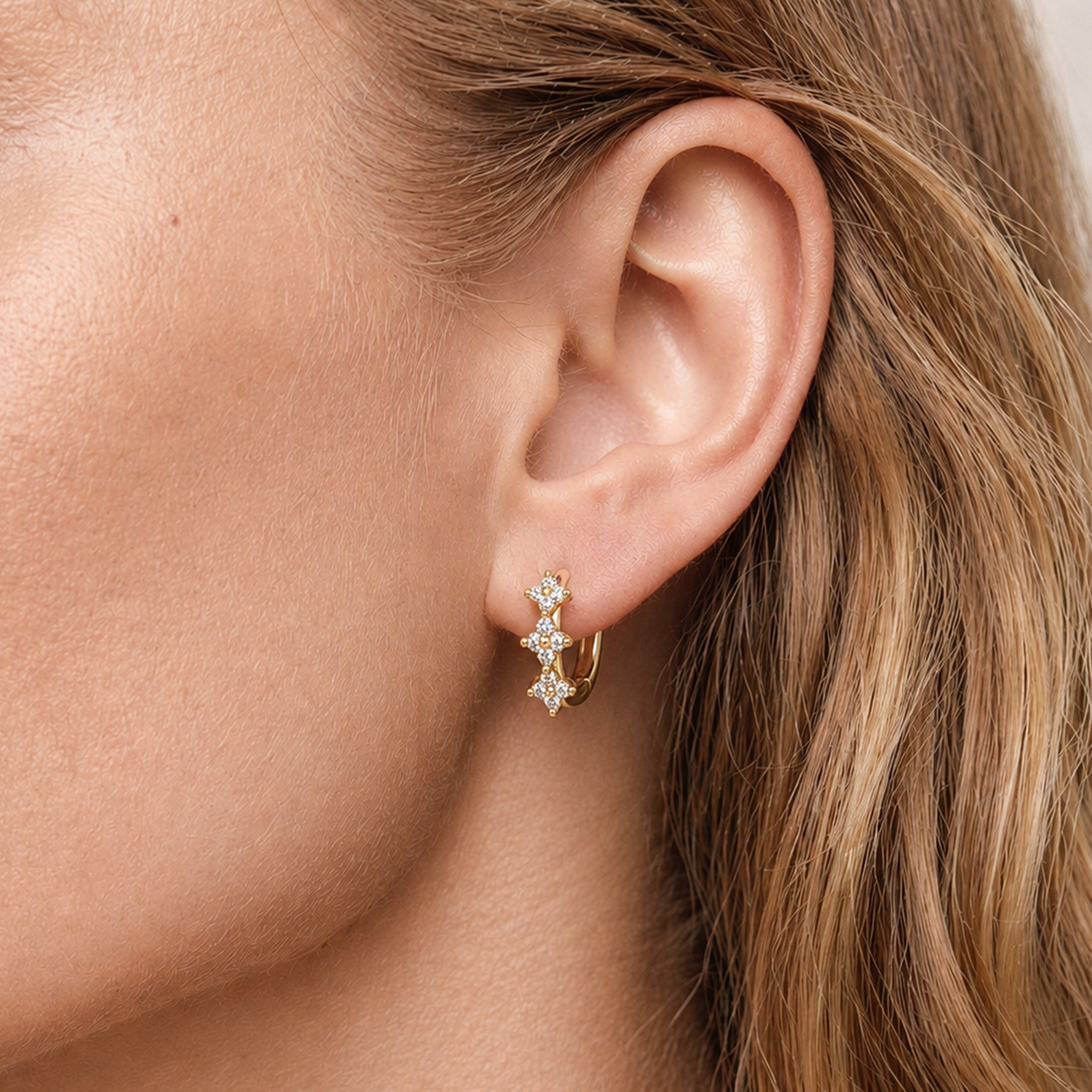 Crystal Floral Accent Hoop Earrings