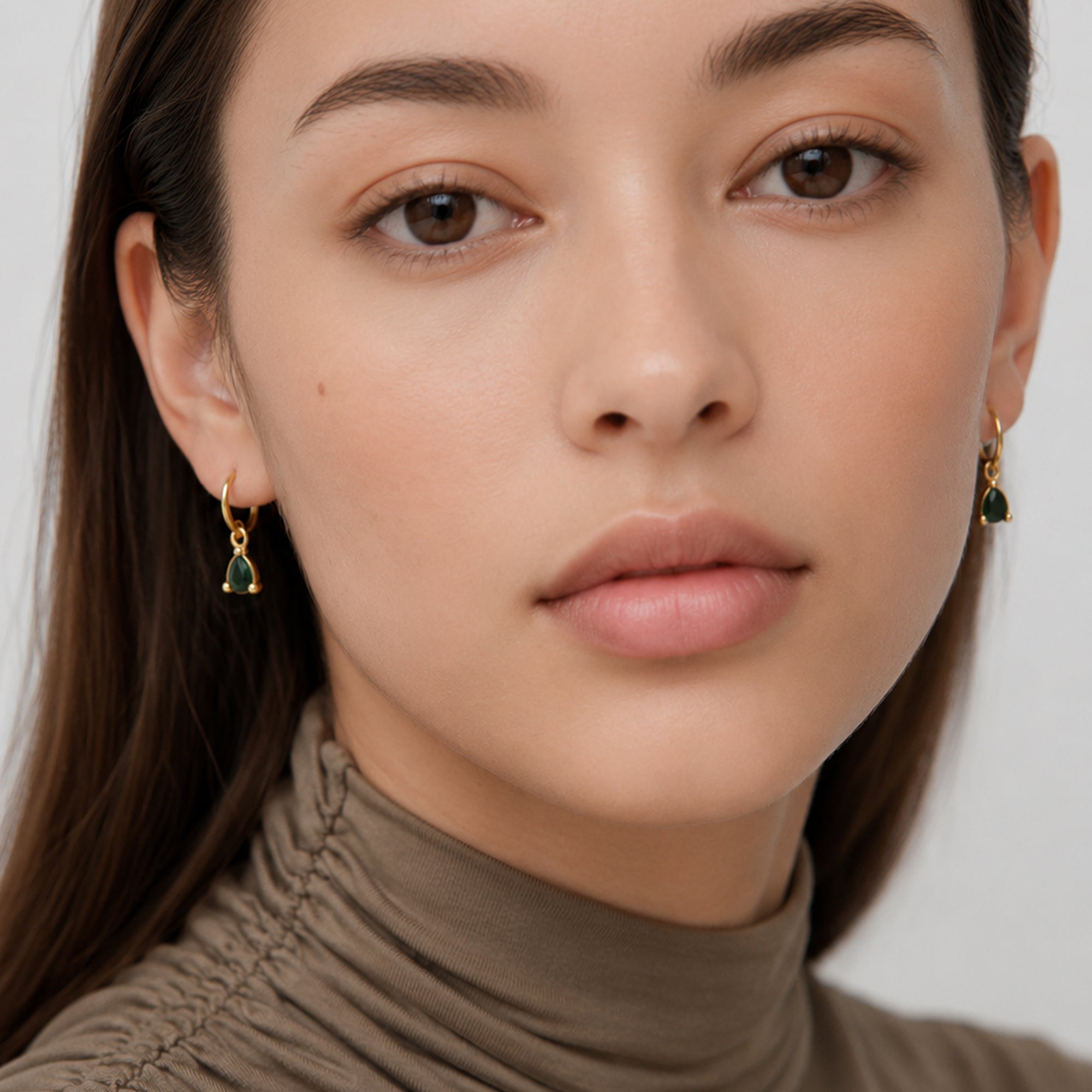 Natural Stone Teardrop Huggie Hoop Earrings