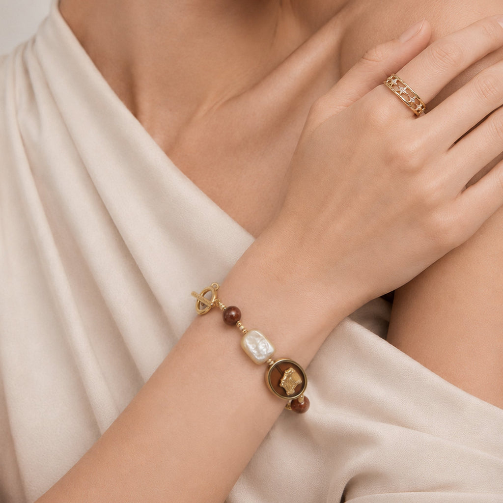 18K Gold-Plated Shell Horse Medallion Bracelet