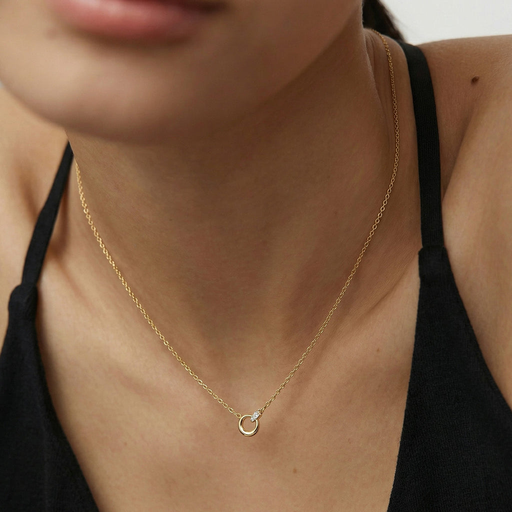 Gold-Plated S925 Geometric Ring Necklace
